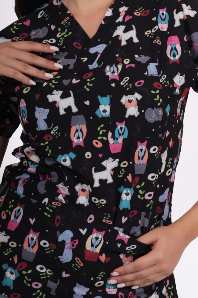 Desenli Seri Sevimli Hayvan Desen Kadın Tek Üst