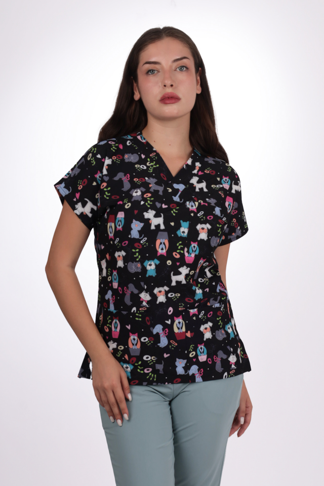 Desenli Seri Sevimli Hayvan Desen Kadın Tek Üst