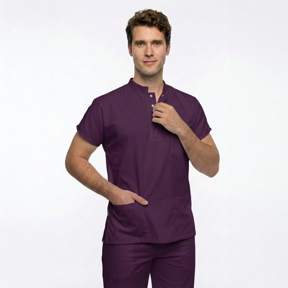 Likralı Snap Seri Erkek Mürdüm Scrubs