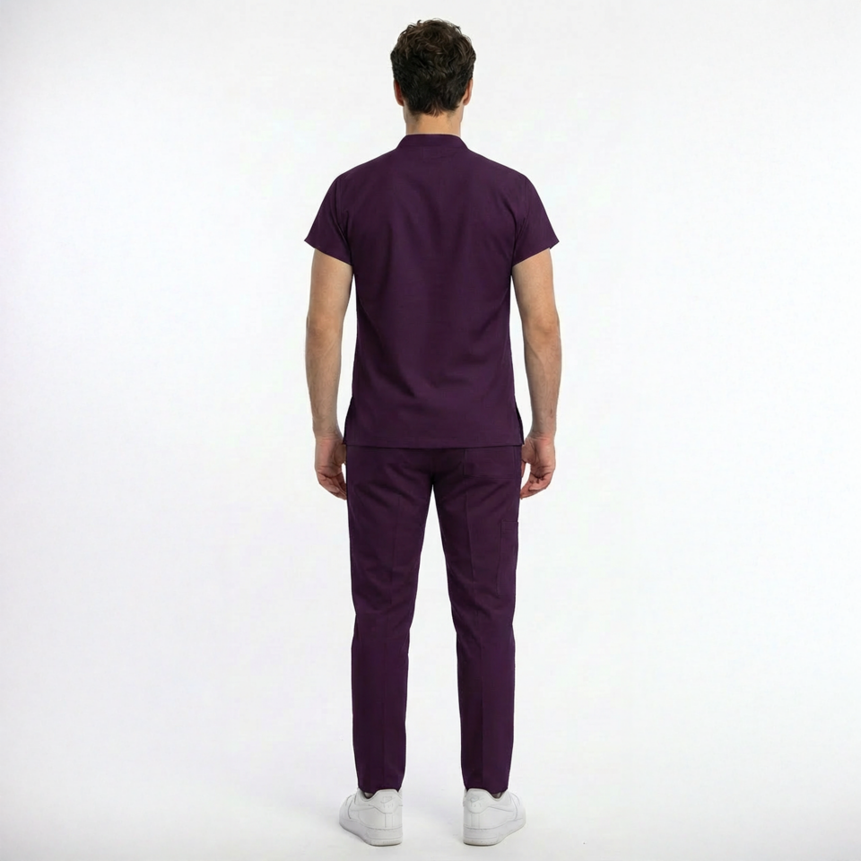 Likralı Snap Seri Erkek Mürdüm Scrubs