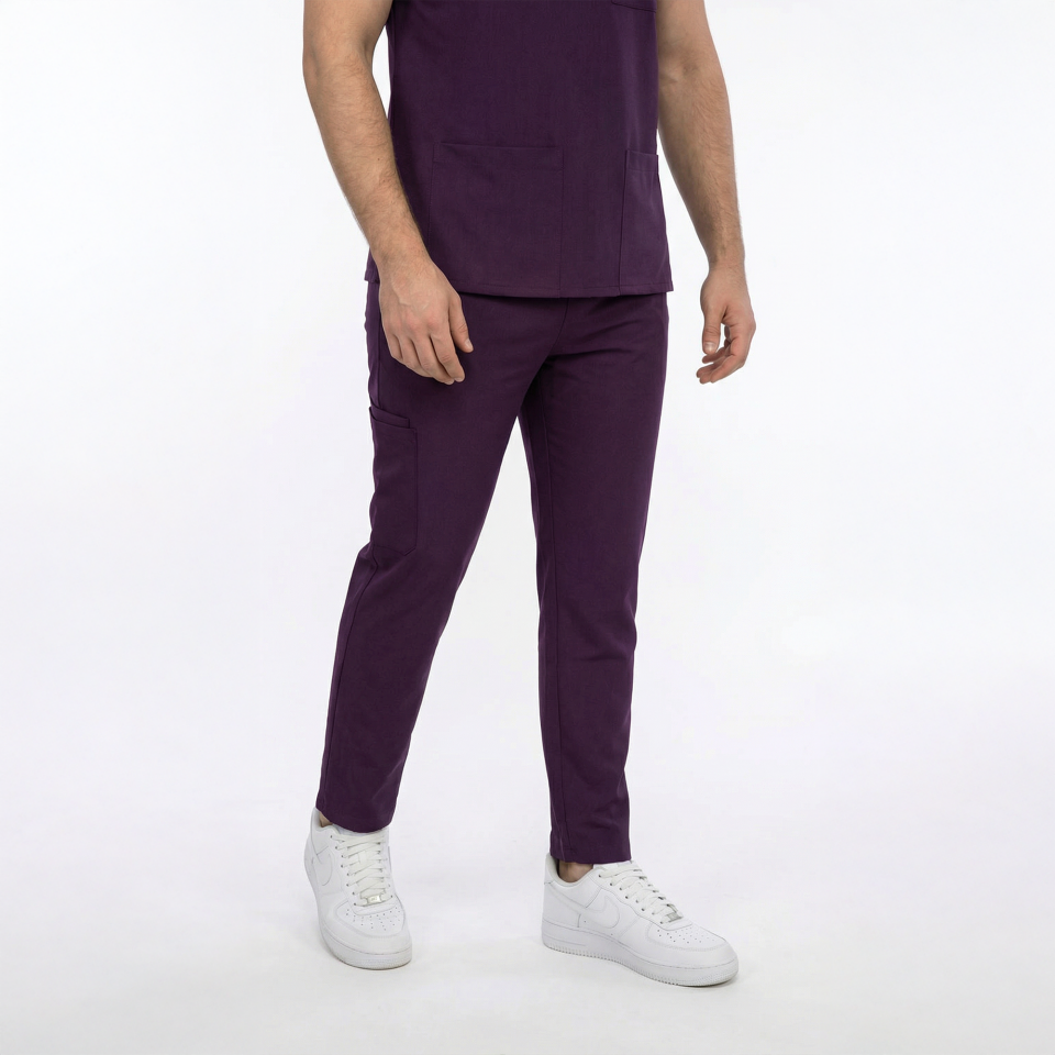 Likralı Snap Seri Erkek Mürdüm Scrubs