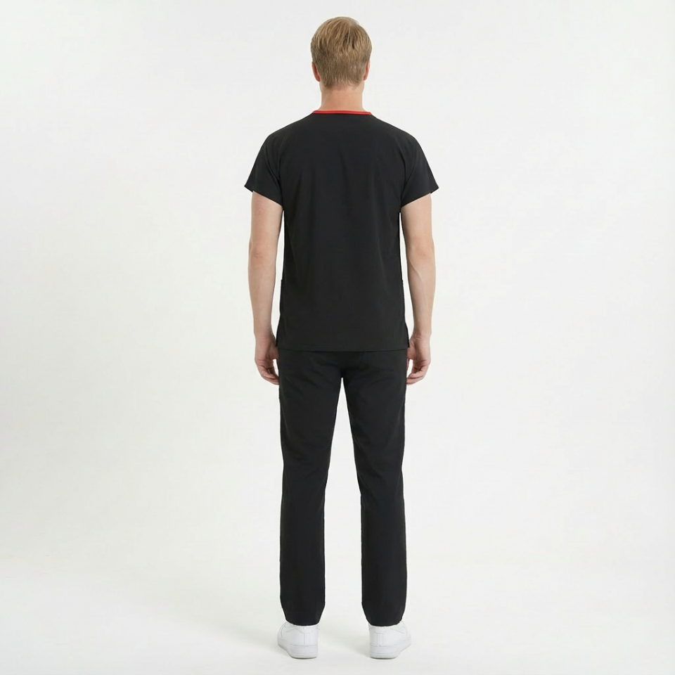 Likralı Klasik Seri Erkek Siyah Scrubs