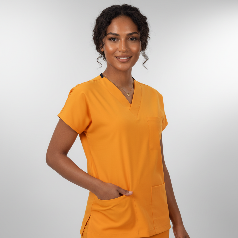 Likralı Klasik Seri Kadın Hardal Sarısı Scrubs