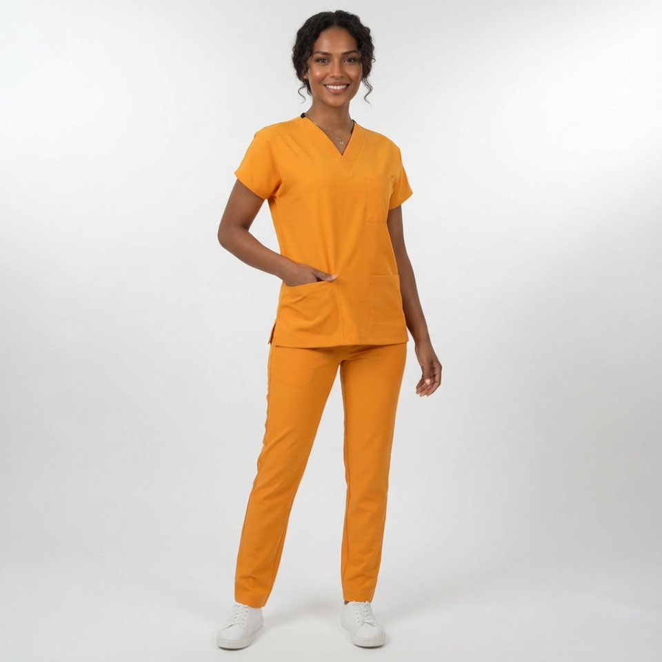 Likralı Klasik Seri Kadın Hardal Sarısı Scrubs
