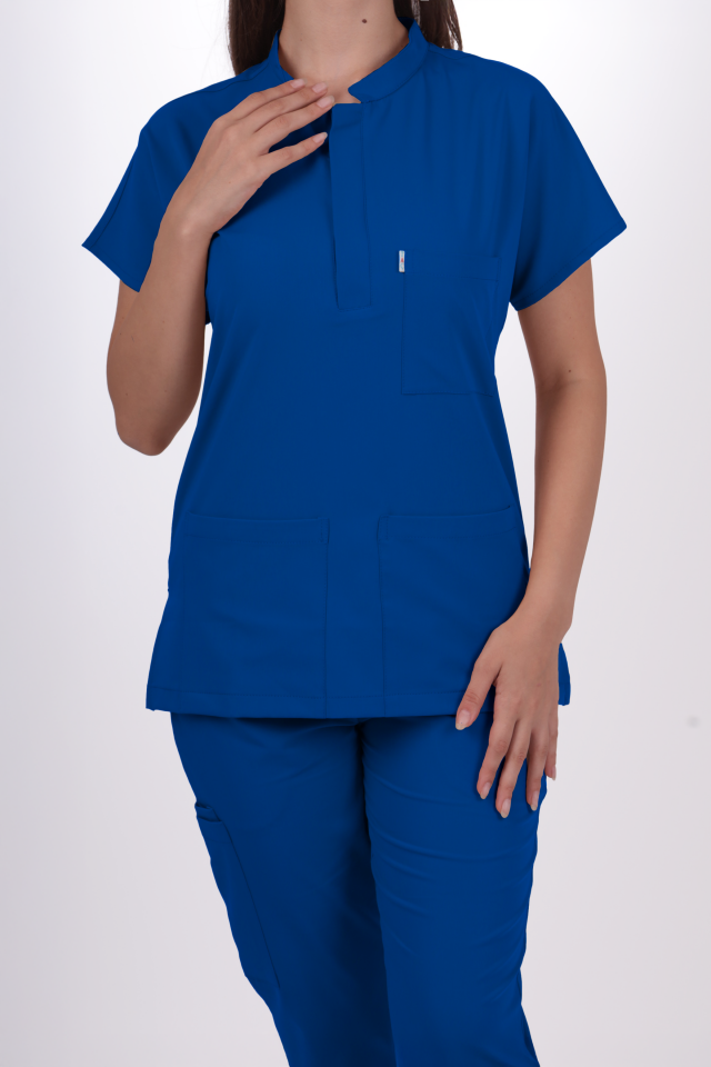 Premium Likralı Snap Seri Kadın Saks Mavisi Üniforma Takım