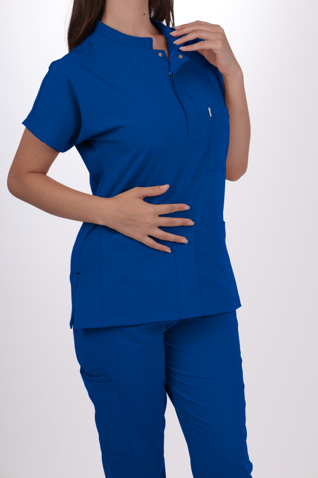 Premium Likralı Snap Seri Kadın Saks Mavisi Scrubs