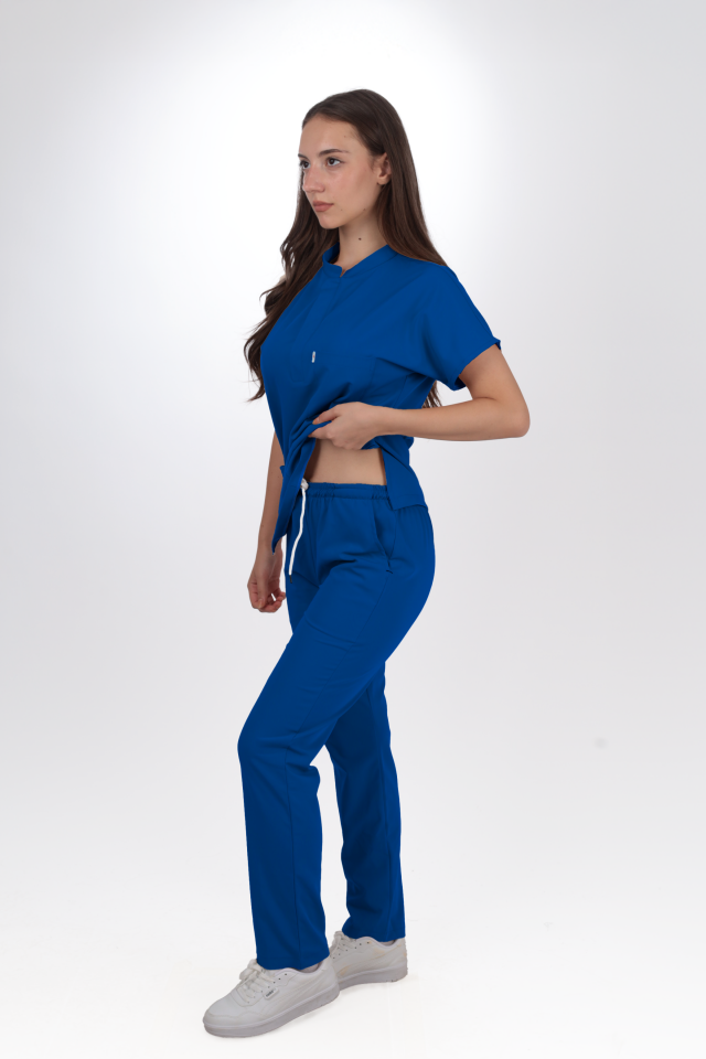 Premium Likralı Snap Seri Kadın Saks Mavisi Scrubs