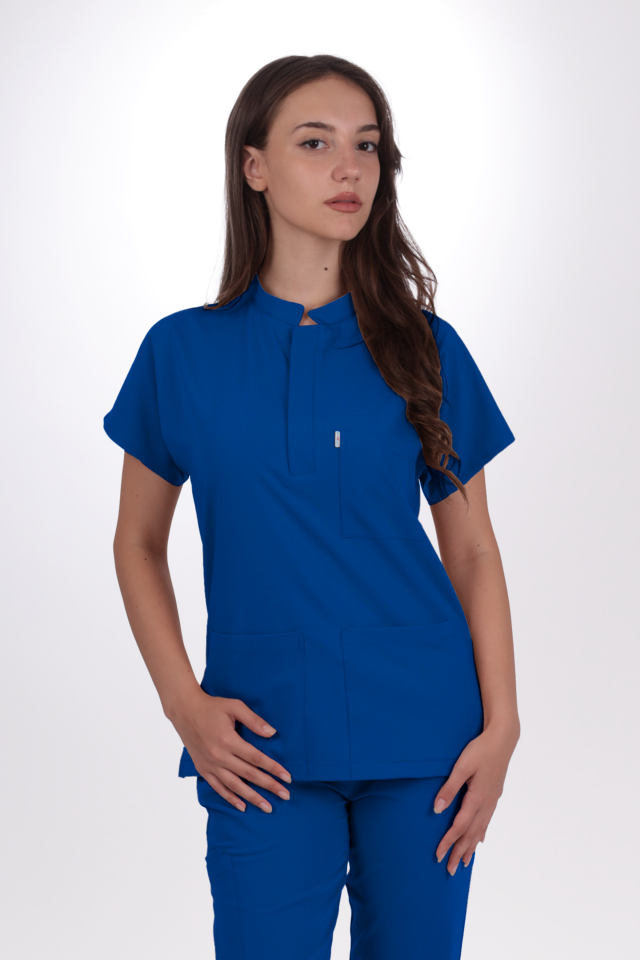 Premium Likralı Snap Seri Kadın Saks Mavisi Üniforma Takım