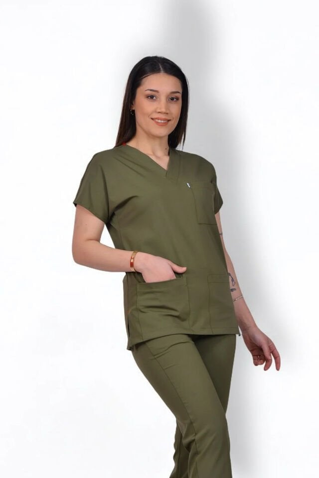 Premium Likralı Klasik Seri Kadın Tek Üst Haki