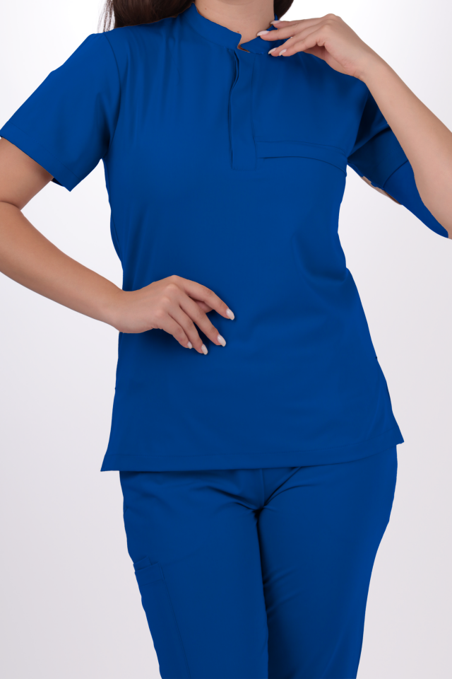 Premium Likralı Lotus Seri Kadın Saks Mavisi Scrubs