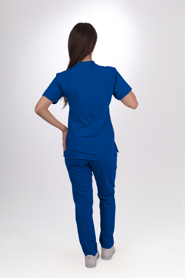 Premium Likralı Lotus Seri Kadın Saks Mavisi Scrubs