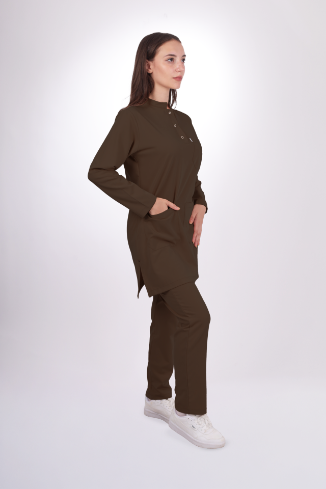 Premium Likralı Tesettür Seri Kadın Kahverengi Scrubs
