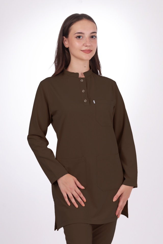 Premium Likralı Tesettür Seri Kadın Kahverengi Scrubs