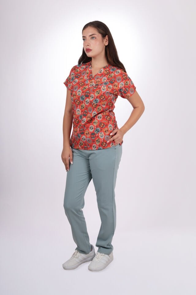 Desenli Seri Kurukafa Desen Kadın Tek Üst