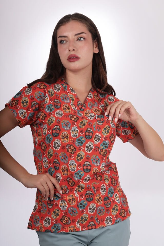 Desenli Seri Kurukafa Desen Kadın Tek Üst