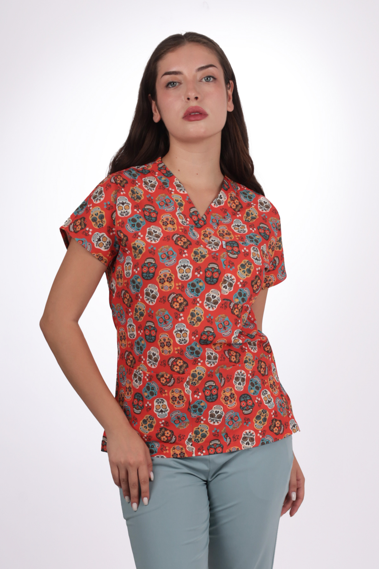 Desenli Seri Kurukafa Desen Kadın Tek Üst