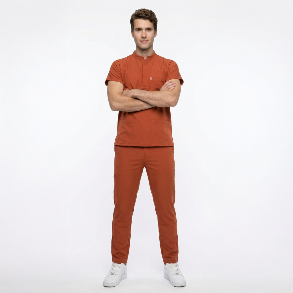 Likralı Snap Seri Erkek Kiremit Scrubs