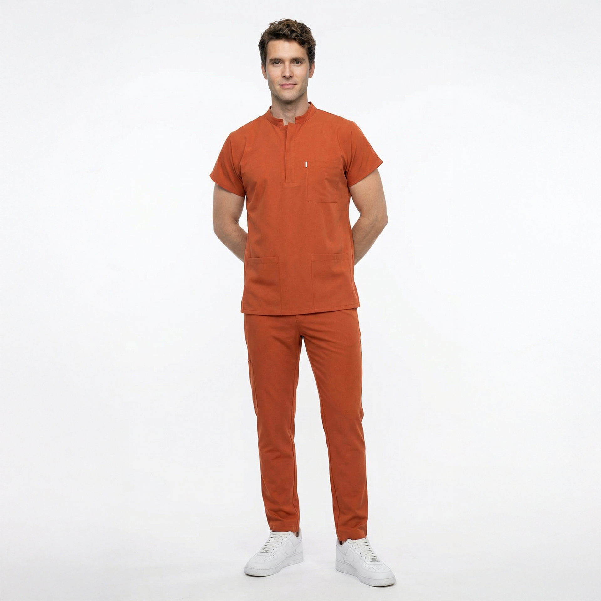 Likralı Snap Seri Erkek Kiremit Scrubs