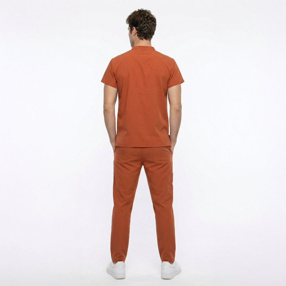 Likralı Snap Seri Erkek Kiremit Scrubs