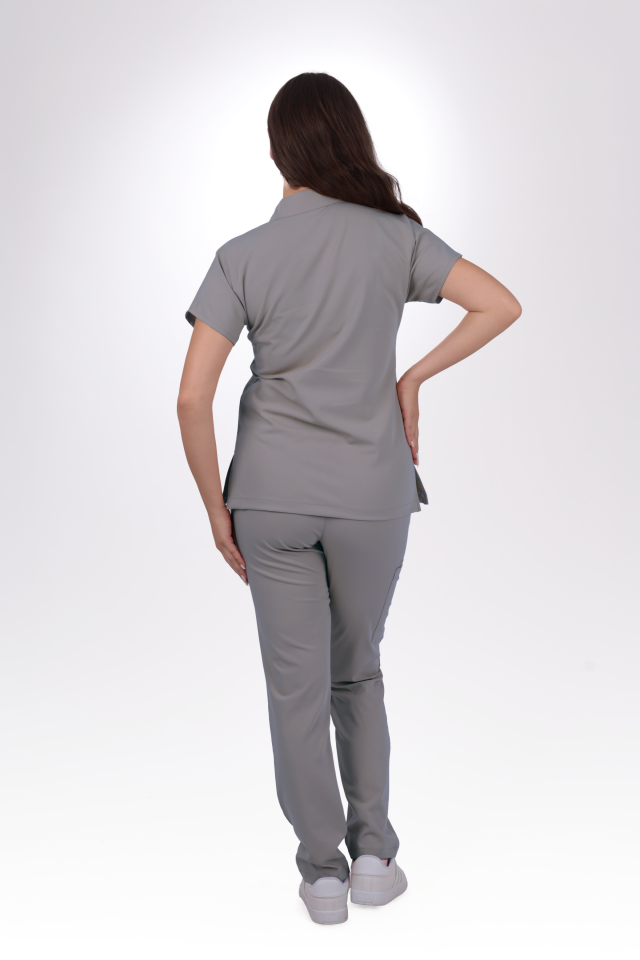 Premium Likralı Zipper Seri Kadın Duman Gri Scrubs