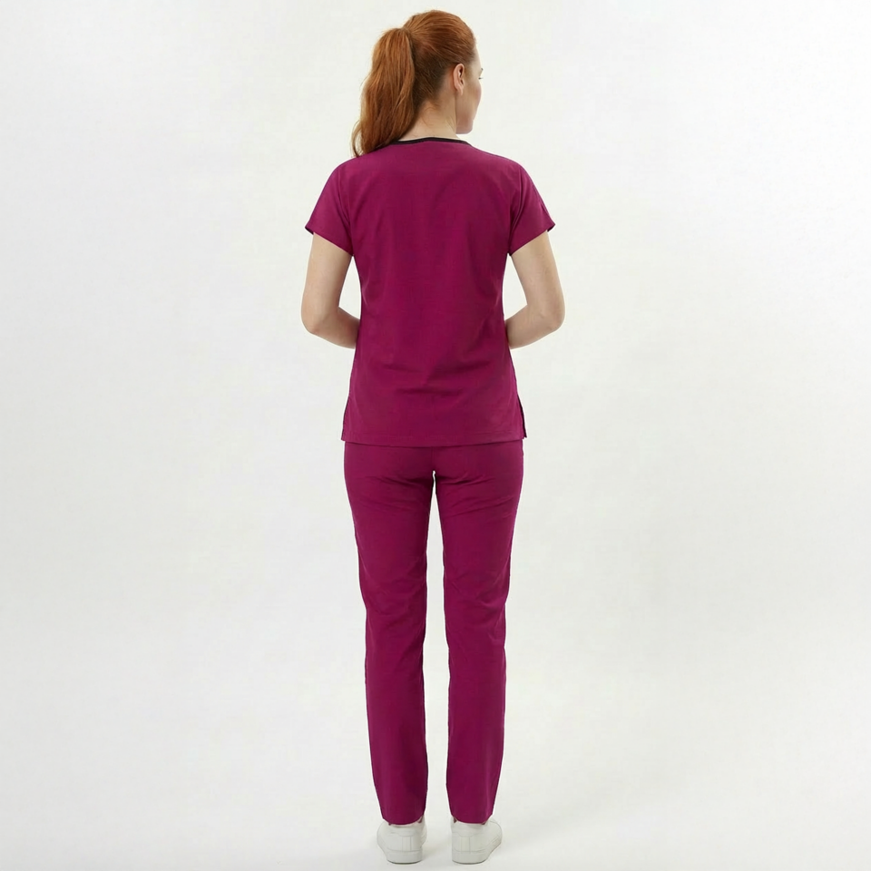 Likralı Klasik Seri Kadın Fuşya Scrubs