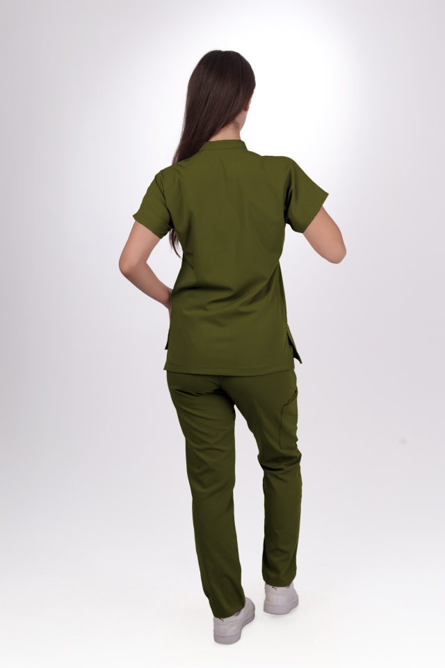 Premium Likralı Snap Seri Kadın Yağ Yeşili Scrubs