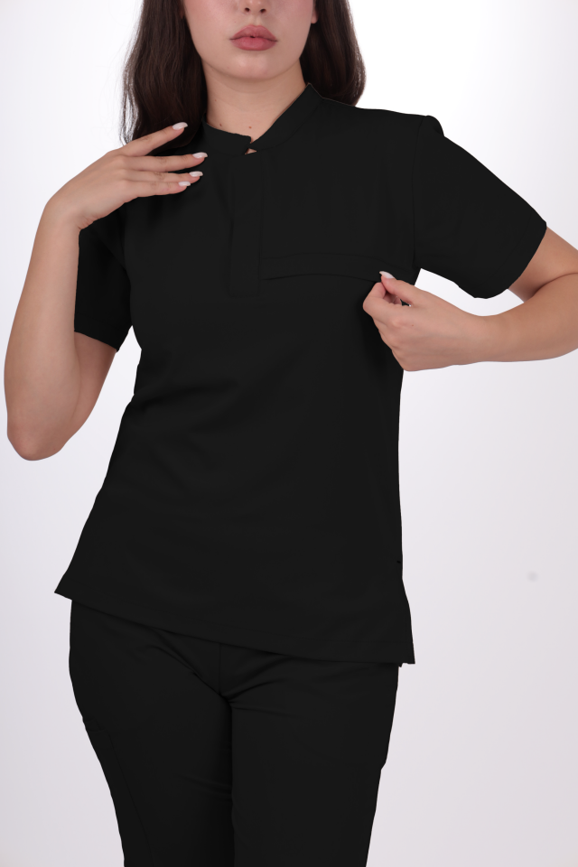 Premium Likralı Lotus Seri Kadın Siyah Scrubs