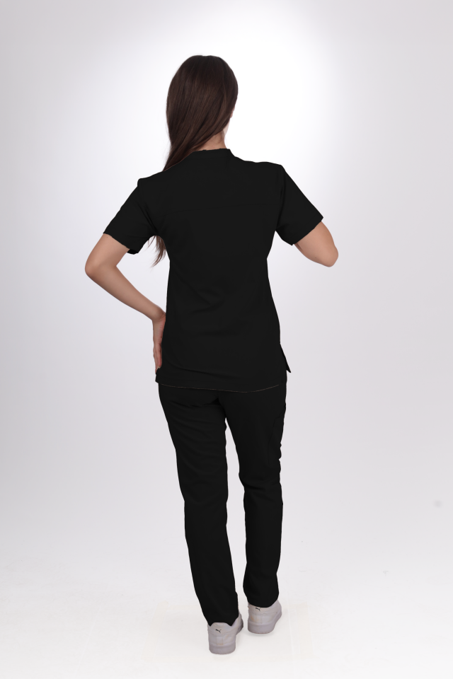 Premium Likralı Lotus Seri Kadın Siyah Scrubs