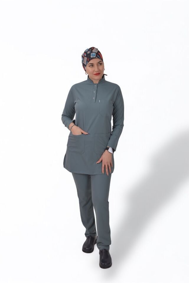 Premium Likralı Tesettür Seri Kadın Okyanus Mavisi Scrubs