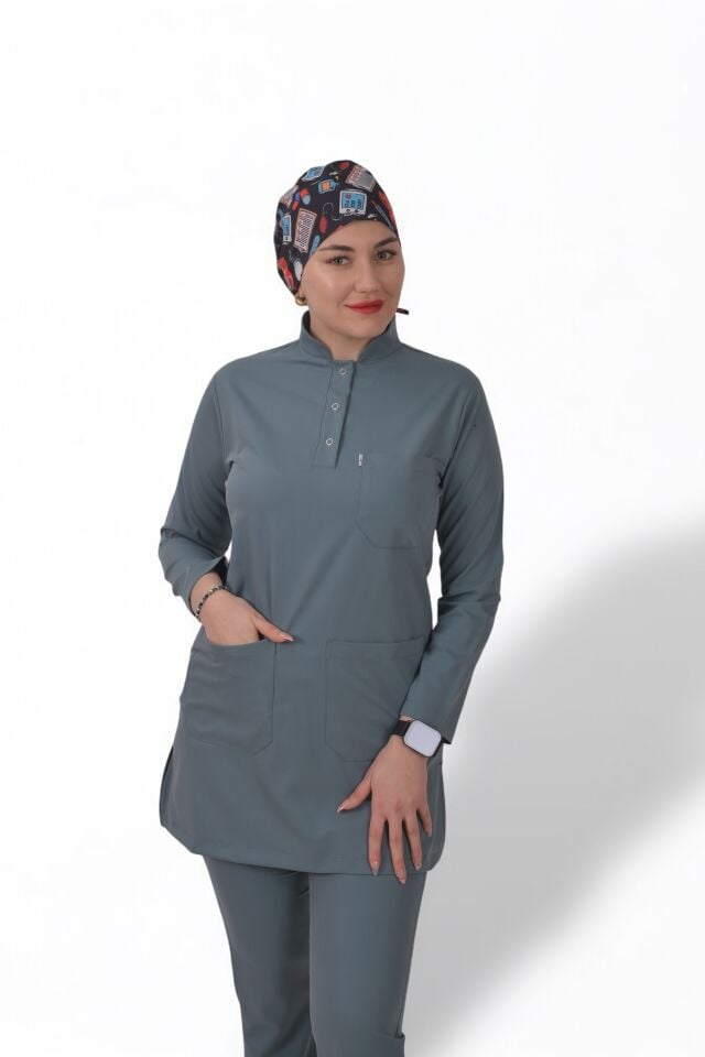 Premium Likralı Tesettür Seri Kadın Okyanus Mavisi Scrubs