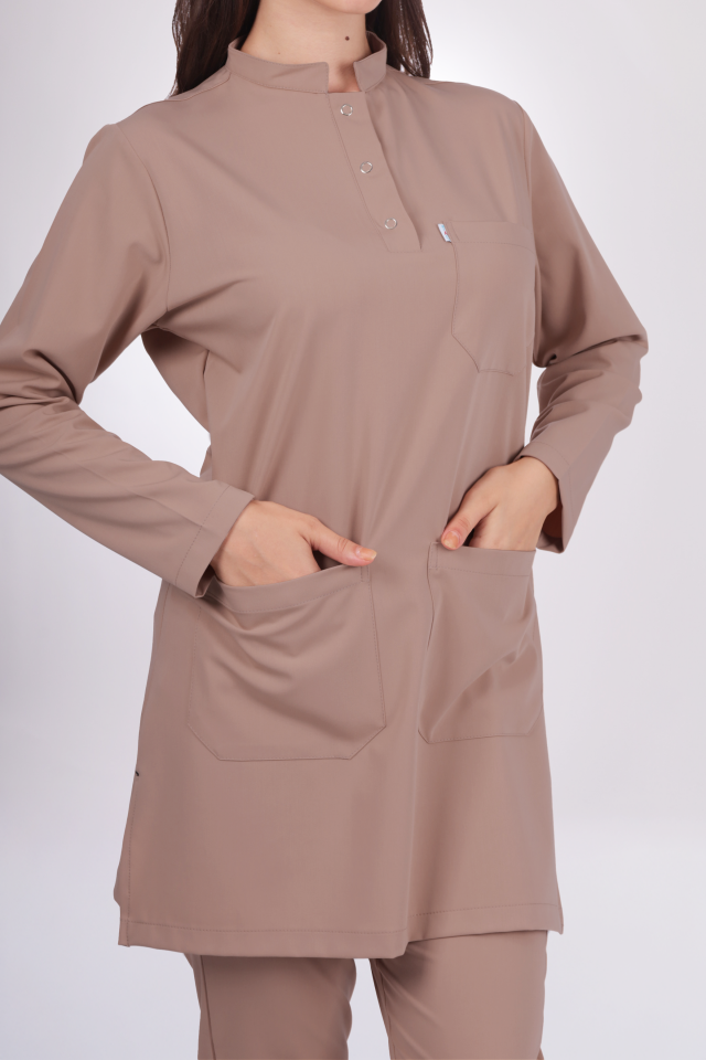 Premium Likralı Tesettür Seri Kadın Karamel Scrubs