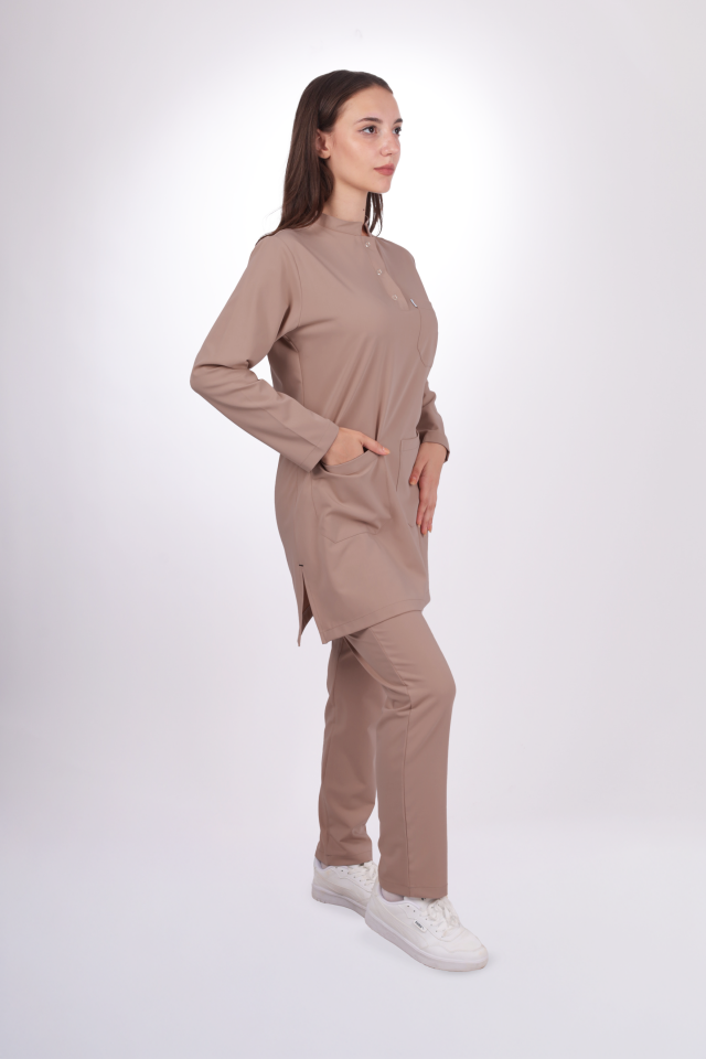 Premium Likralı Tesettür Seri Kadın Karamel Scrubs