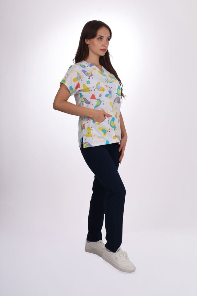 Desenli Seri Kuş Desen Kadın Tek Üst