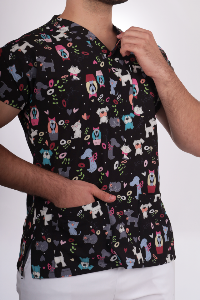 Desenli Seri Sevimli Hayvan Desen Erkek Tek Üst