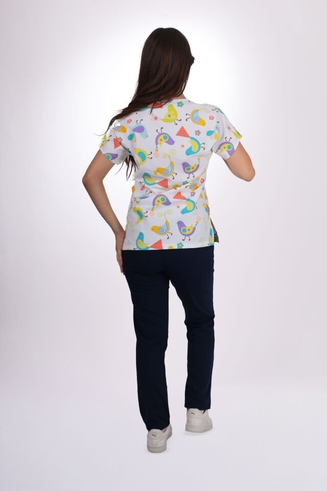 Desenli Seri Kuş Desen Kadın Tek Üst