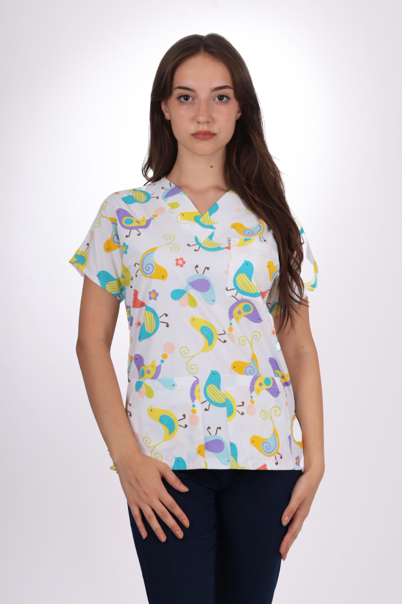 Desenli Seri Kuş Desen Kadın Tek Üst