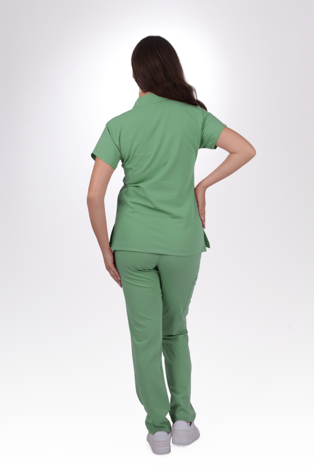 Premium Likralı Zipper Seri Kadın Fıstık Yeşili Scrubs