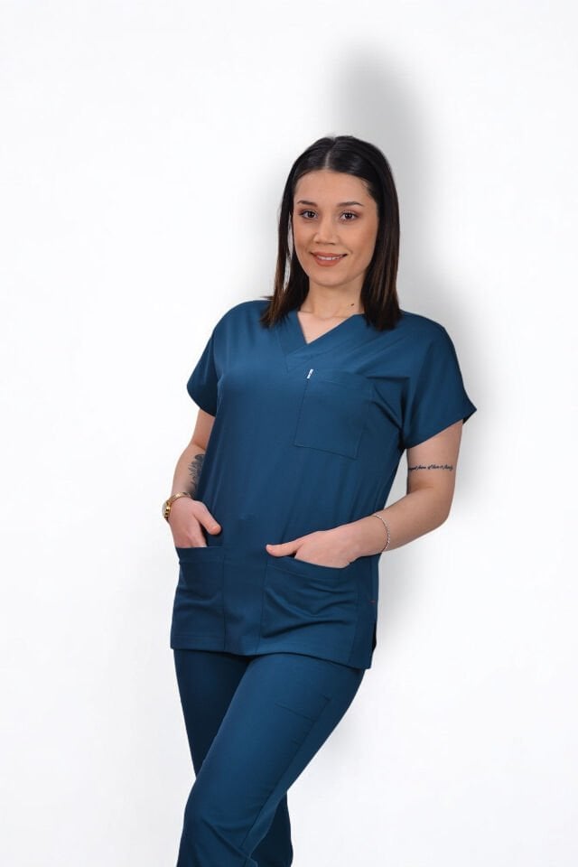 Premium Likralı Klasik Seri Kadın Tek Üst Marine Petrol