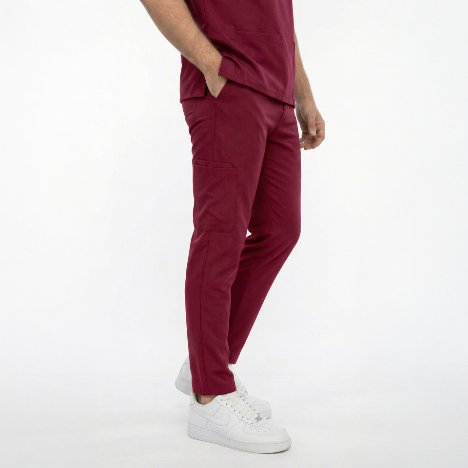 Likralı Snap Seri Erkek Bordo Scrubs