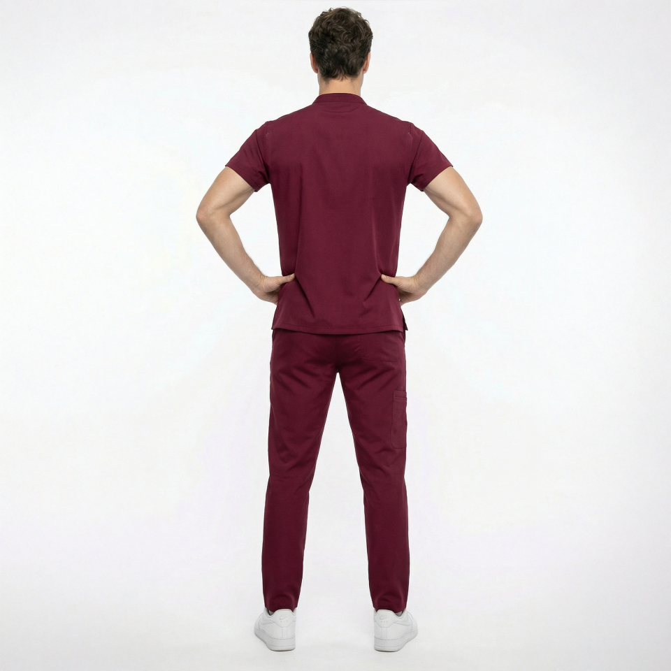 Likralı Snap Seri Erkek Bordo Scrubs