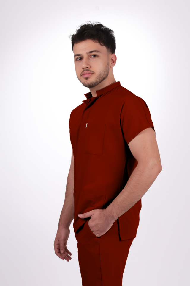 Likralı Snap Seri Erkek Bordo Scrubs