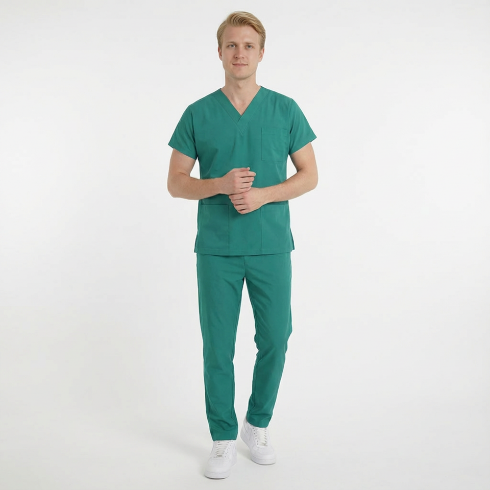 Terycoton Kumaş Klasik Seri Erkek Cerrahi Yeşil Scrubs