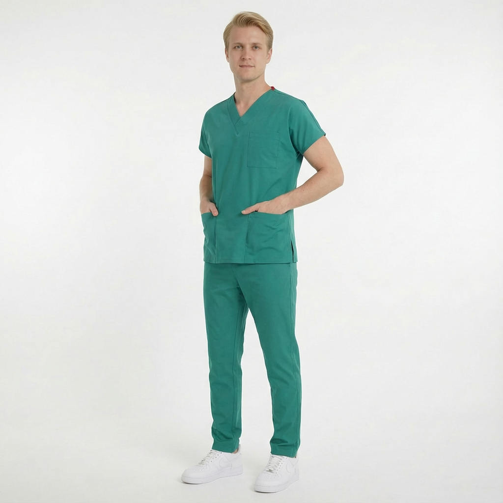 Terycoton Kumaş Klasik Seri Erkek Cerrahi Yeşil Scrubs