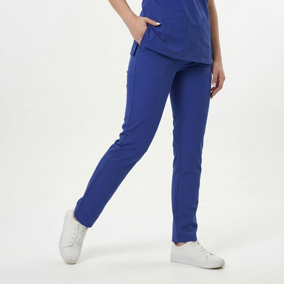 Likralı Klasik Seri Kadın Saks Mavisi Scrubs