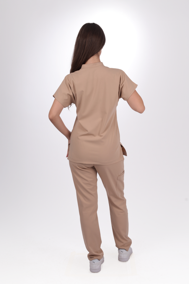 Premium Likralı Snap Seri Kadın Bej Scrubs