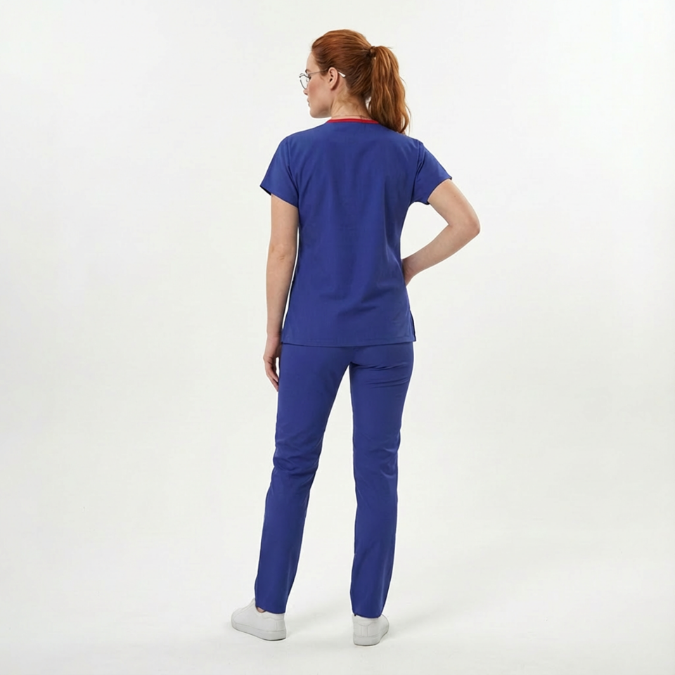 Likralı Klasik Seri Kadın Saks Mavisi Scrubs