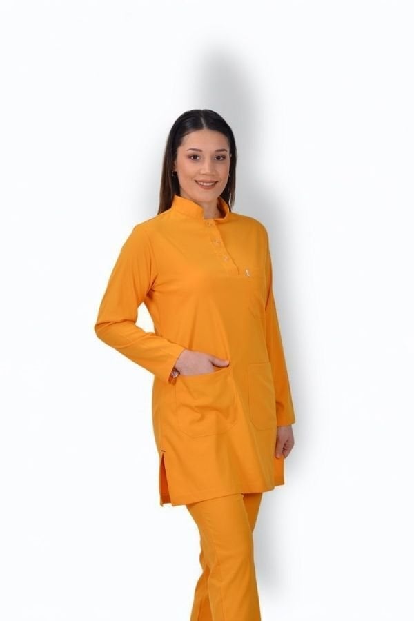 Premium Likralı Tesettür Seri Kadın Hardal Sarı Scrubs