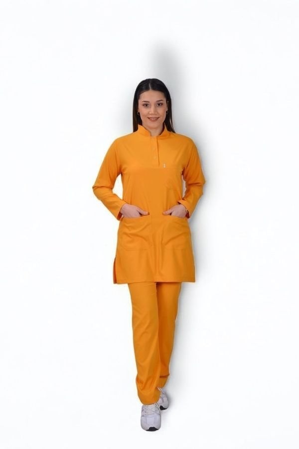 Premium Likralı Tesettür Seri Kadın Hardal Sarı Scrubs