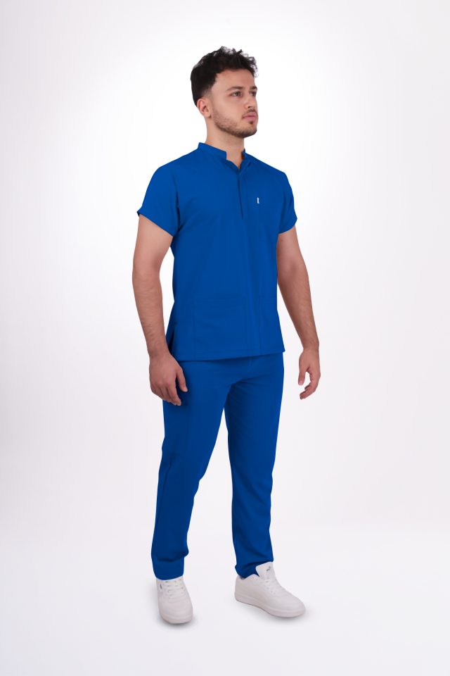 Premium Likralı Snap Seri Erkek Saks Mavisi Scrubs
