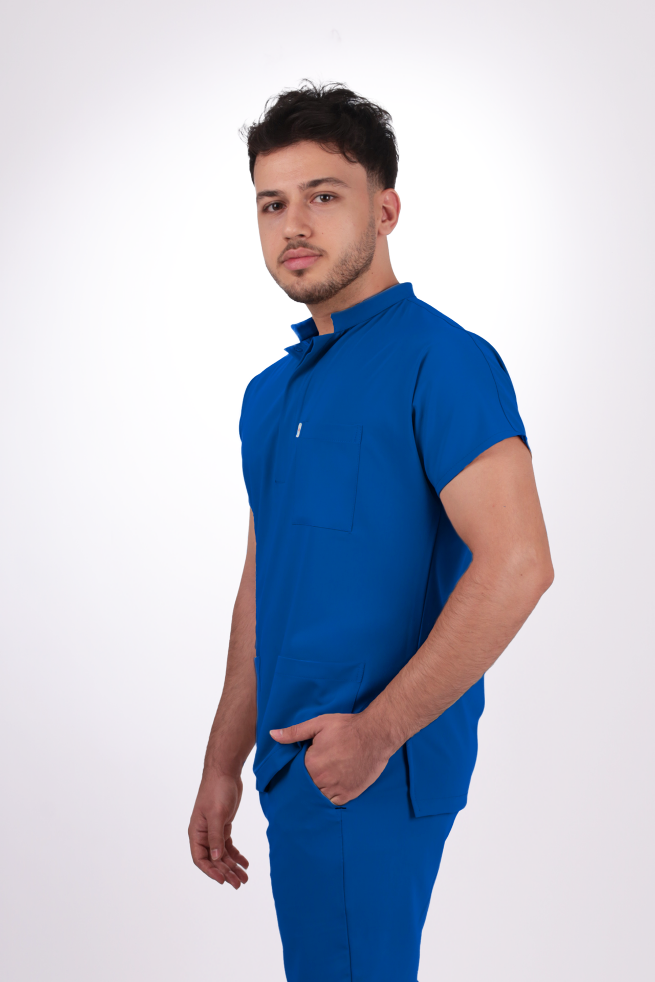 Premium Likralı Snap Seri Erkek Saks Mavisi Scrubs